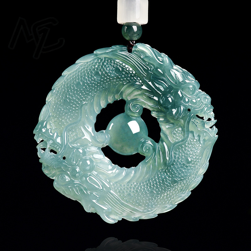 천연 진짜 에메랄드 블루 워터 제이드 더블 드래곤 브랜 - The Jewelry & Watches 리뷰 및 가격