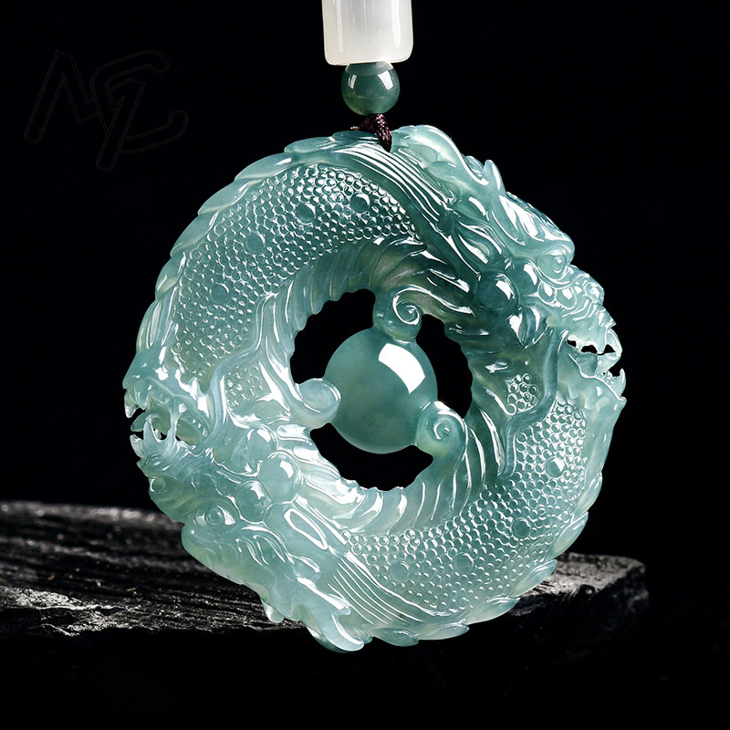 천연 진짜 에메랄드 블루 워터 제이드 더블 드래곤 브랜 - The Jewelry & Watches 리뷰 및 가격