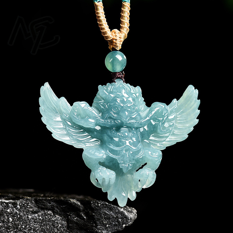 진짜 천연 에메랄드 옥 블루 워터 가루다 록 펜던트 목 - The Jewelry & Watches 리뷰 및 가격