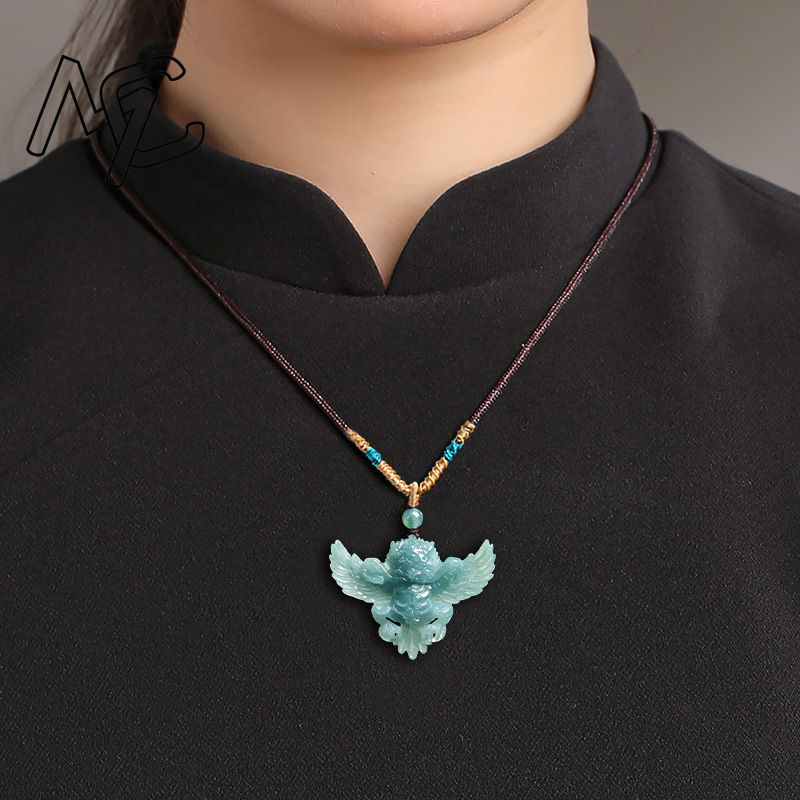 진짜 천연 에메랄드 옥 블루 워터 가루다 록 펜던트 목 - The Jewelry & Watches 리뷰 및 가격